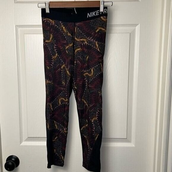 Nike Pro Dri-Fit Multi Color Bird Print Athletic Gym Yoga Leggings Size Small - Picture 2 of 11